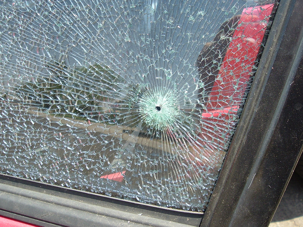 windshield struck by bullet